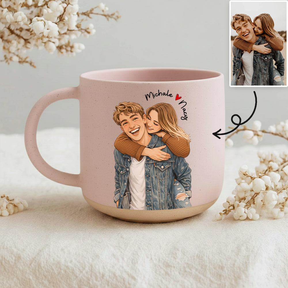 Personalized Watercolor Photo Pottery Mug, Custom Picture Coffee Cup Gift For Family, Couple Image Memories Gift, Besties Gift, Grandma Gift Hv01