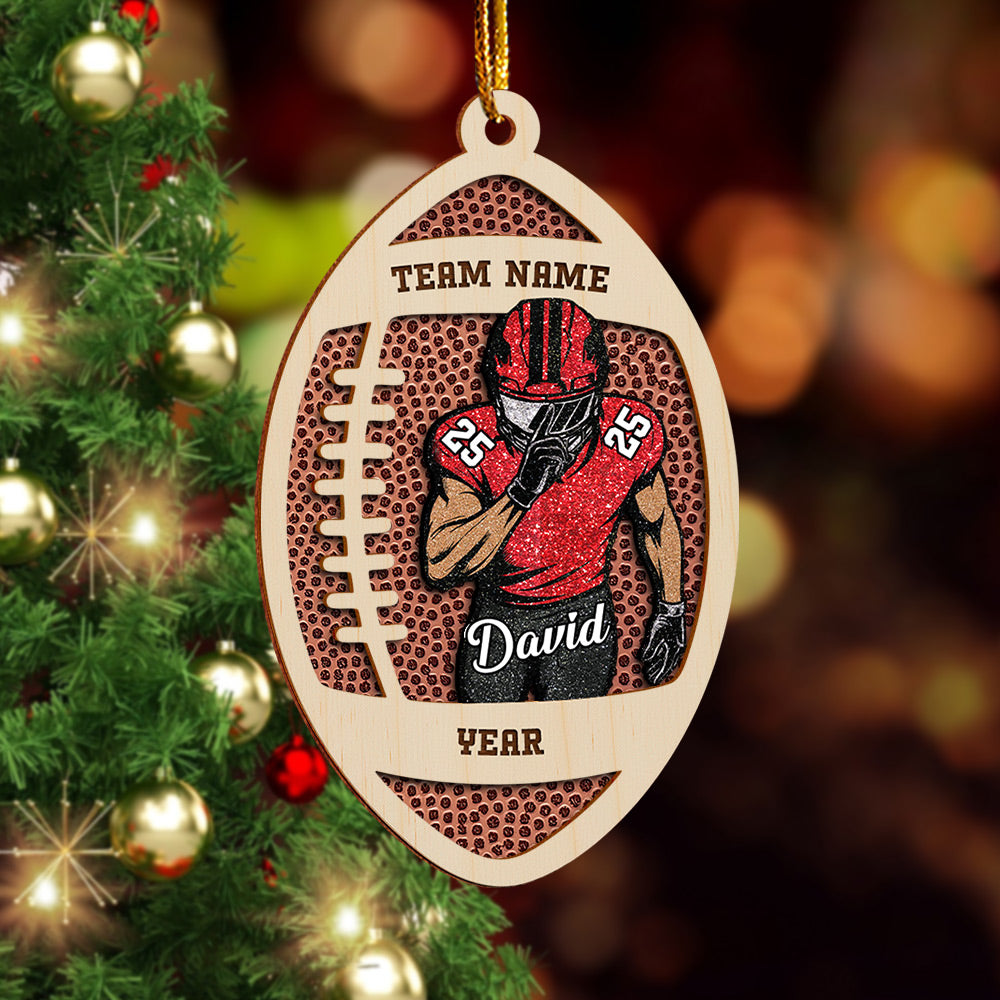 Custom Football Player Wooden Ornament – Personalized Name & Number A2110 VH01