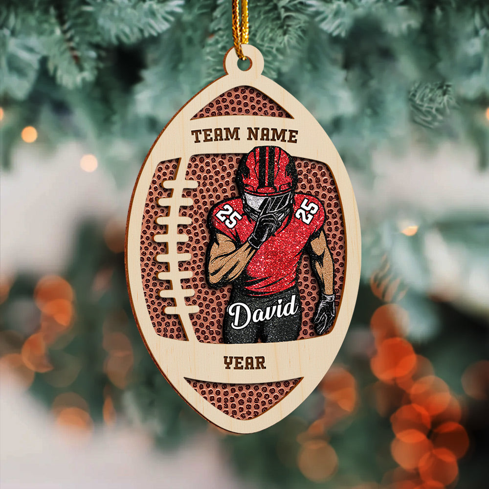 Custom Football Player Wooden Ornament – Personalized Name & Number A2110 VH01