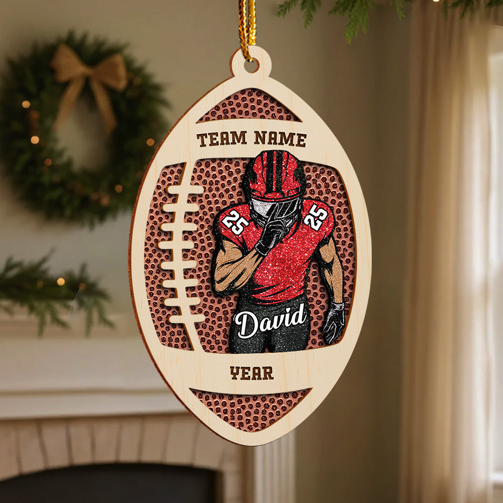 Custom Football Player Wooden Ornament – Personalized Name & Number A2110 VH01