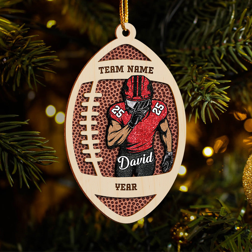 Custom Football Player Wooden Ornament – Personalized Name & Number A2110 VH01