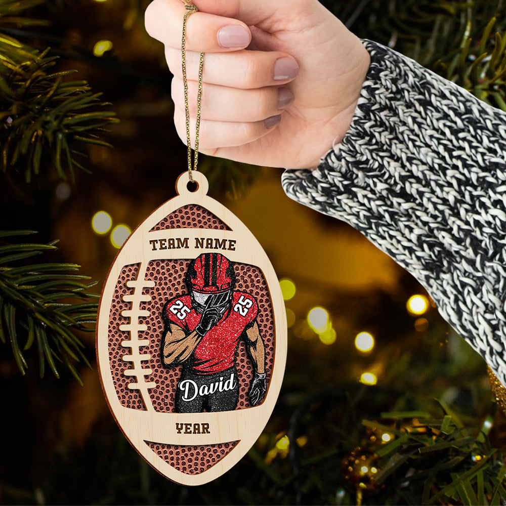 Custom Football Player Wooden Ornament – Personalized Name & Number A2110 VH01