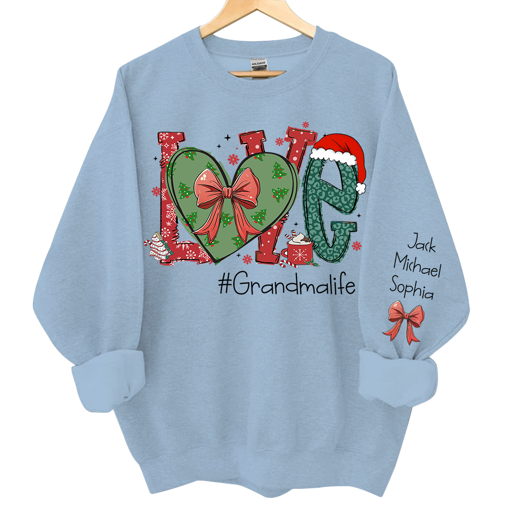Love Grandma Life Custom Coquette Sweatshirt, Custom Grandmalife With Kids On Sleeve Sweatshirt NA04