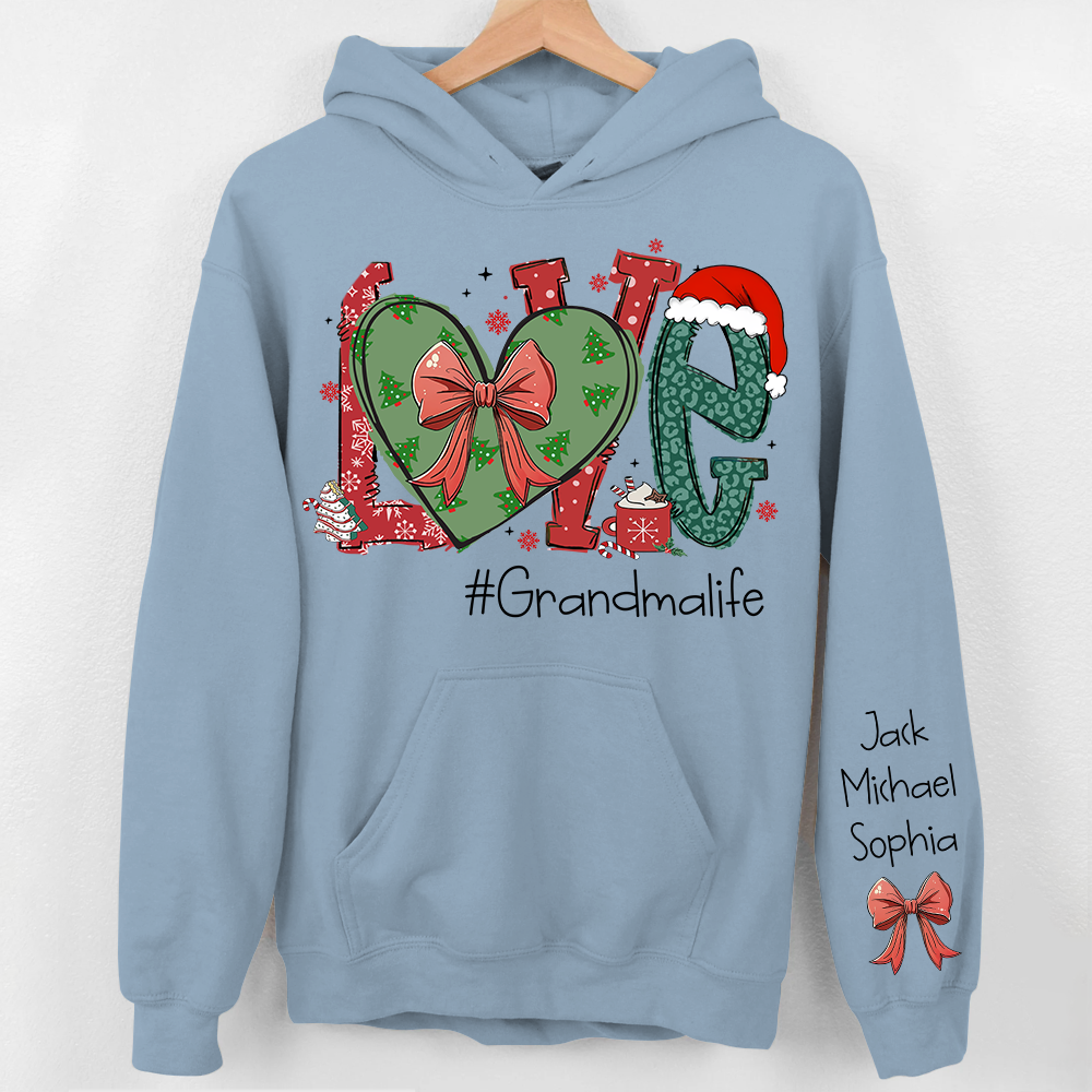 Love Grandma Life Custom Coquette Sweatshirt, Custom Grandmalife With Kids On Sleeve Sweatshirt NA04