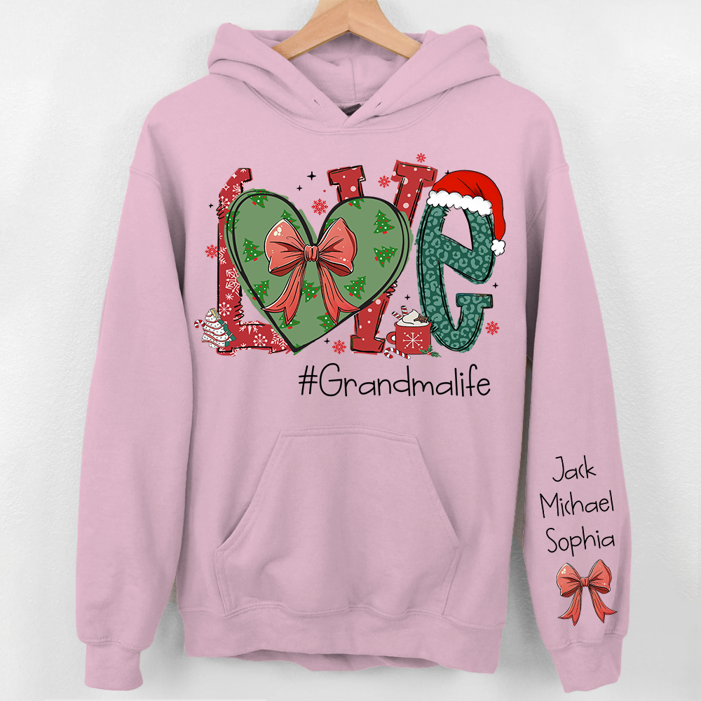 Love Grandma Life Custom Coquette Sweatshirt, Custom Grandmalife With Kids On Sleeve Sweatshirt NA04