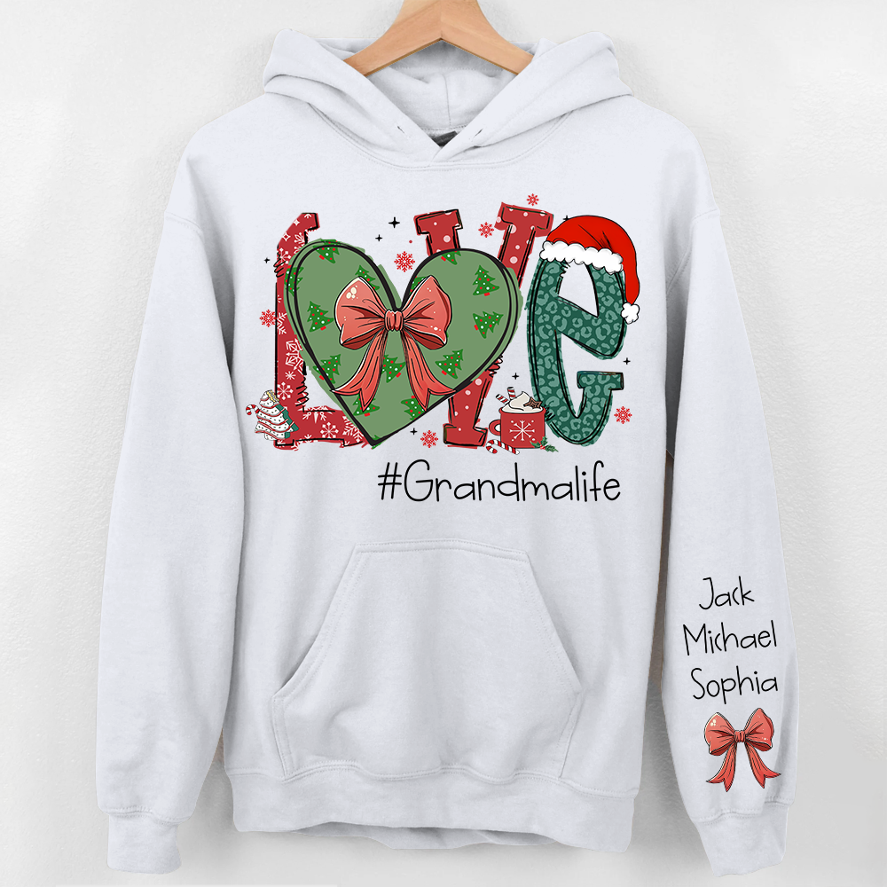 Love Grandma Life Custom Coquette Sweatshirt, Custom Grandmalife With Kids On Sleeve Sweatshirt NA04