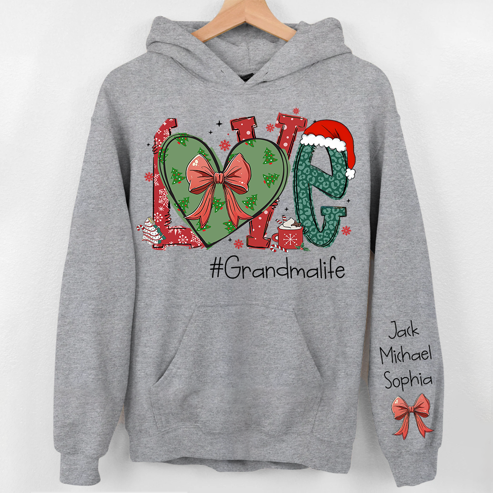 Love Grandma Life Custom Coquette Sweatshirt, Custom Grandmalife With Kids On Sleeve Sweatshirt NA04
