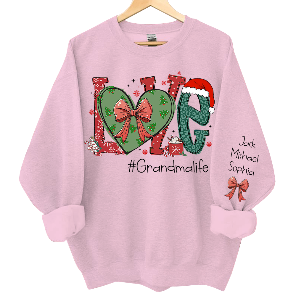Love Grandma Life Custom Coquette Sweatshirt, Custom Grandmalife With Kids On Sleeve Sweatshirt NA04