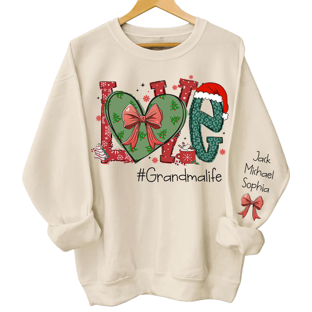 Love Grandma Life Custom Coquette Sweatshirt, Custom Grandmalife With Kids On Sleeve Sweatshirt NA04