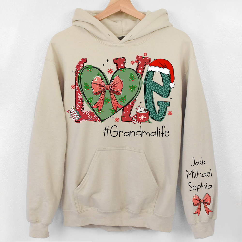 Love Grandma Life Custom Coquette Sweatshirt, Custom Grandmalife With Kids On Sleeve Sweatshirt NA04