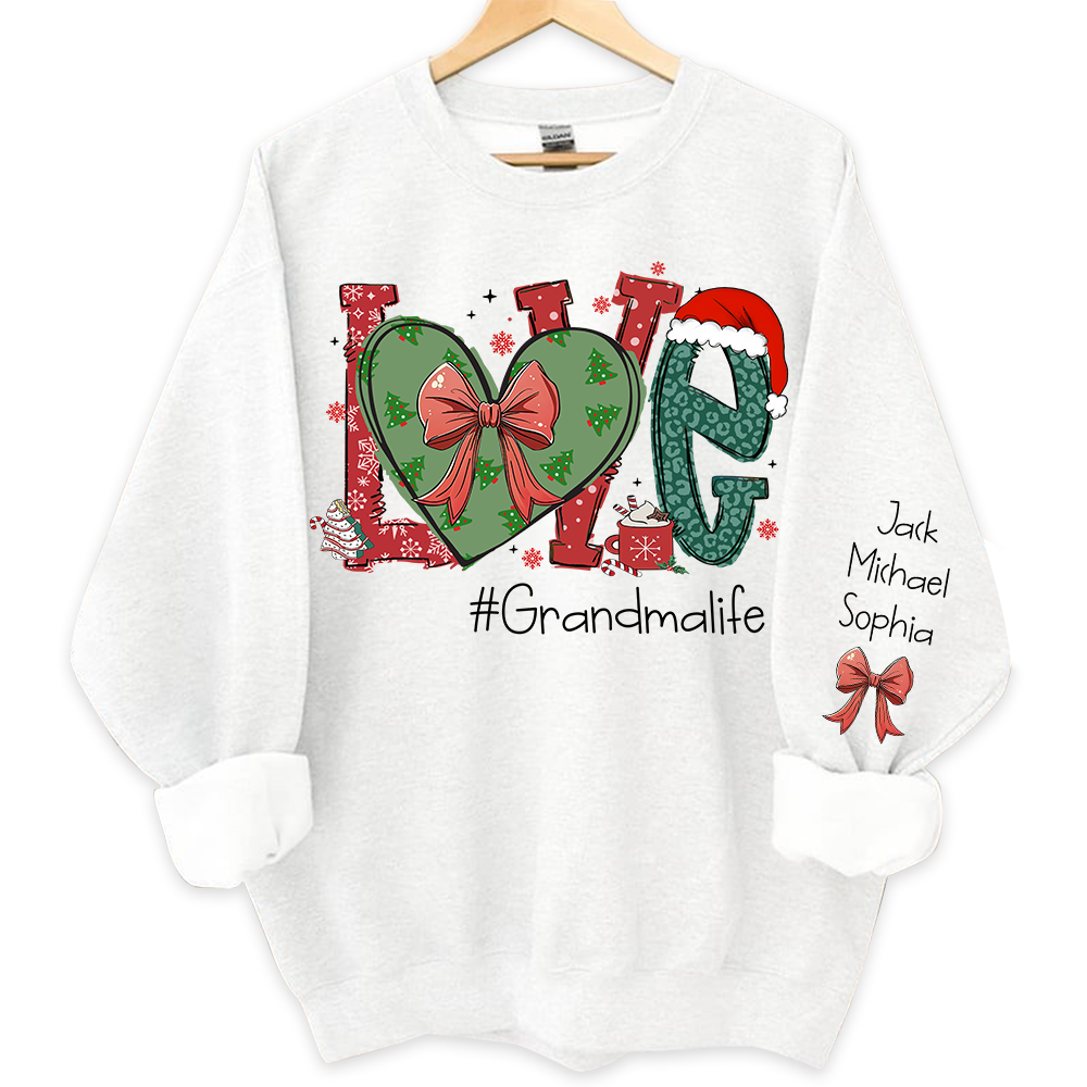 Love Grandma Life Custom Coquette Sweatshirt, Custom Grandmalife With Kids On Sleeve Sweatshirt NA04