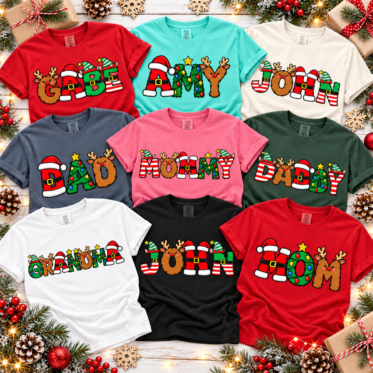 Christmas Name Shirt Monogram Matching Family Tee Christmas 2026 T-Shirt Holiday Custom Family Christmas T-Shirt Xmas Tee With Name Hv01