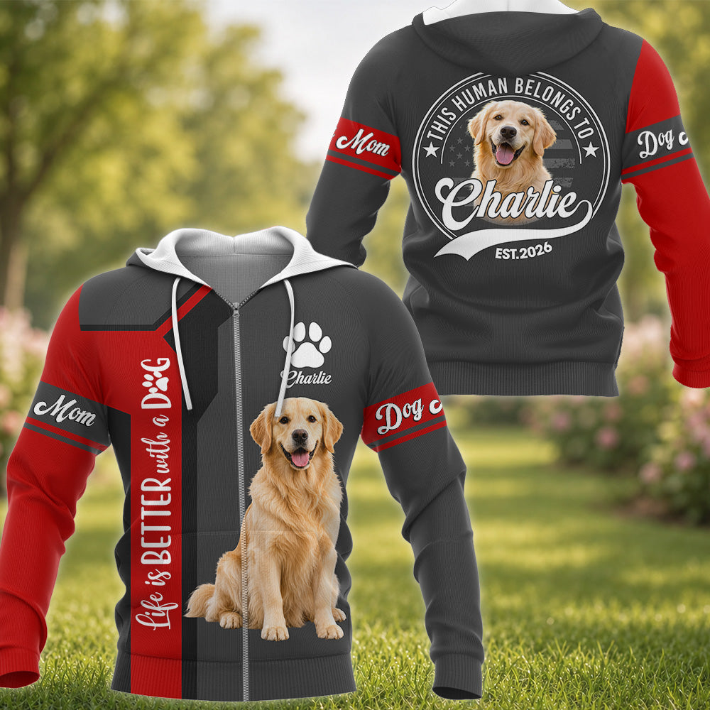 Life Is Better With A Dog, This Human Belongs To - Personalized Shirt - Custom Photo Gift For Dog Lovers T1807 Hv01