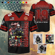 Personalized Photo Firefighter Football Jersey Shirt, Custom Dept Name Number Gift For Firefighters T1807