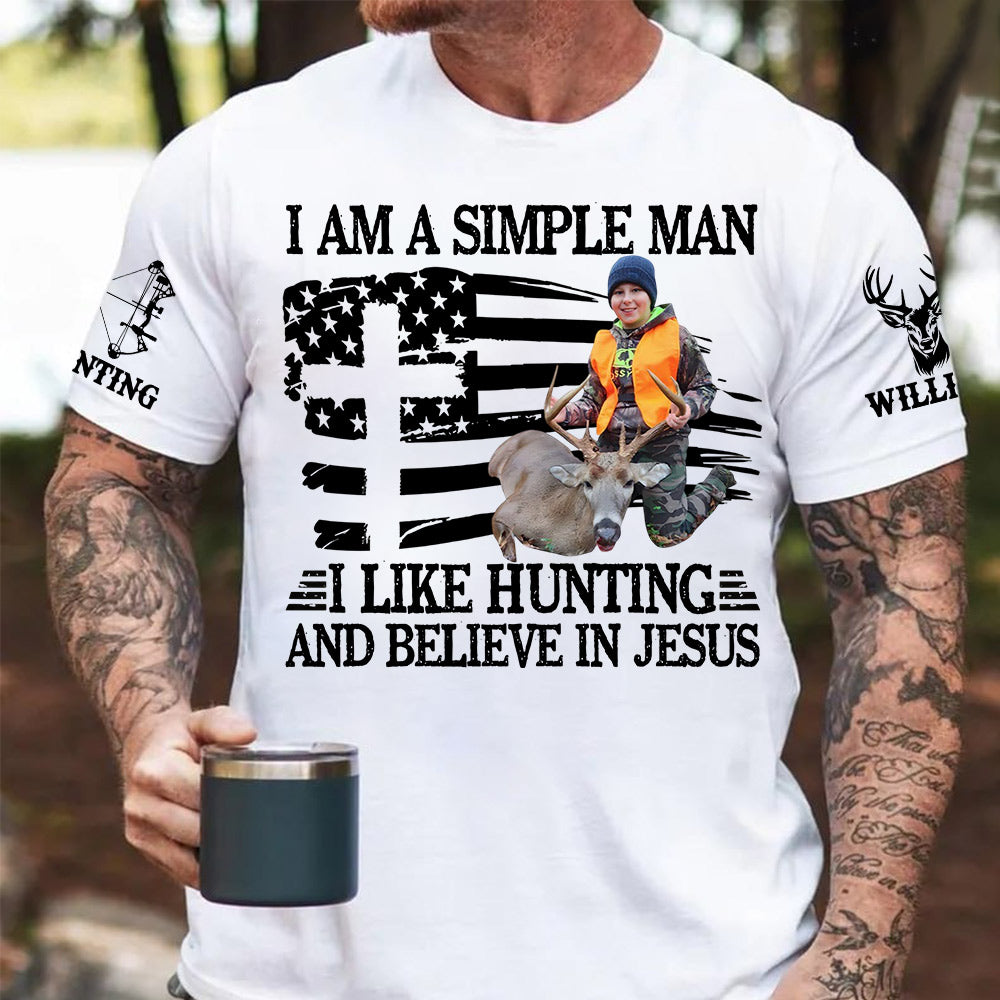 I'm A Simple Man I Like Hunting And Believe In Jesus Shirt Personalized Photo Deer Hunting Shirt Gift For Hunting Family Na02