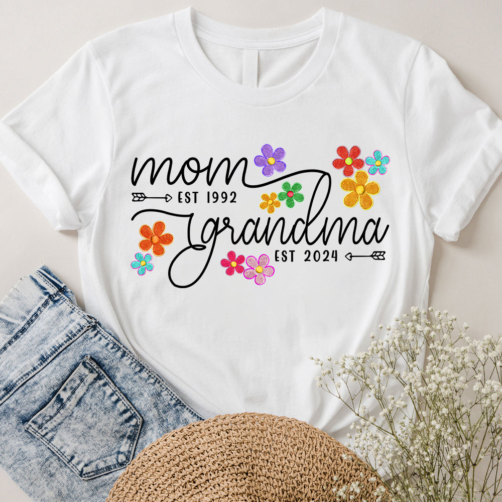 Mom Grandma Est Flower Color With Grandkids Personalized Shirt - Mother's Day Gift