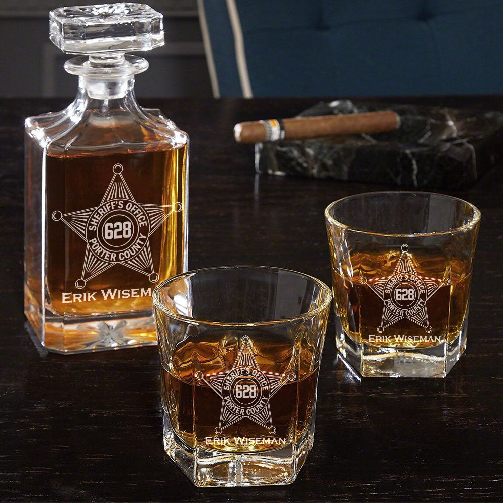 Deputy Sheriff Badge Decanter Set Gift For Sheriff Retirement Police Decanter Set H2511