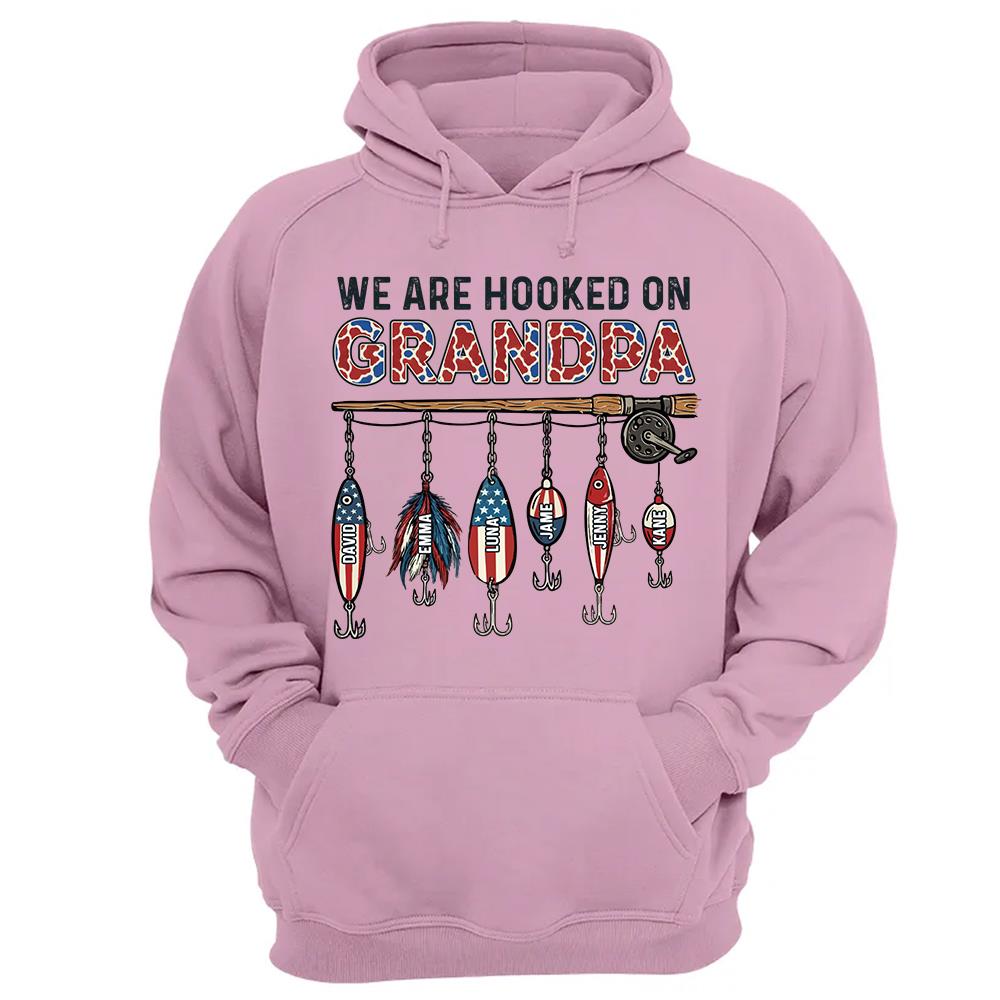 We Are Hooked On Grandpa Personalized Dad Grandpa Fishing Shirt, America 250th Anniversary, Father’s Day Gift for Grandpa Fisherman Na02 Hv01