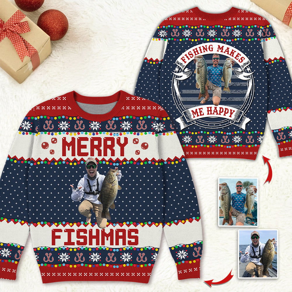 Merry Fishmas - Just One More Cast I Promise - Custom Fishing Photo Ugly Sweater - Gift For Fishing Lovers A2110 Hv01