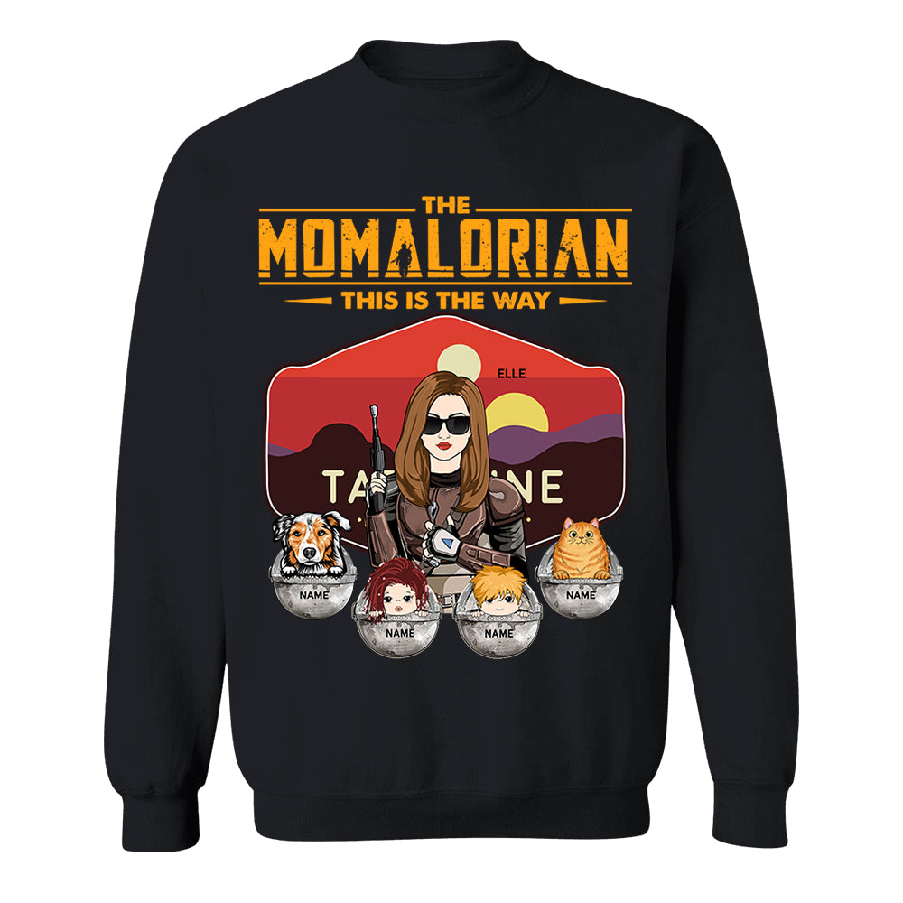 The Momalorian - Personalized Shirt Gift For Mom Custom Nickname, Kid Pet New Version With Tatooine Sunset Shirt Gift For Mom