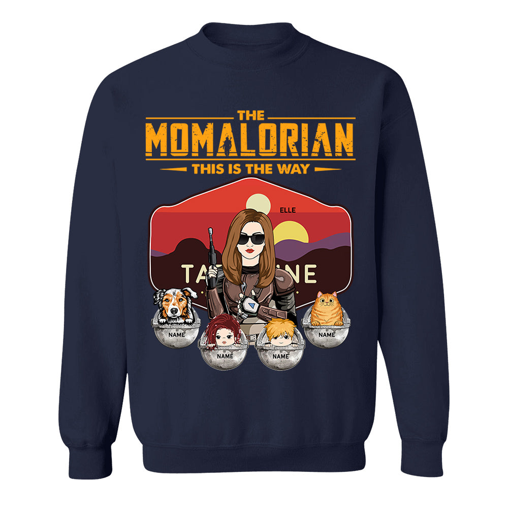 The Momalorian - Personalized Shirt Gift For Mom Custom Nickname, Kid Pet New Version With Tatooine Sunset Shirt Gift For Mom