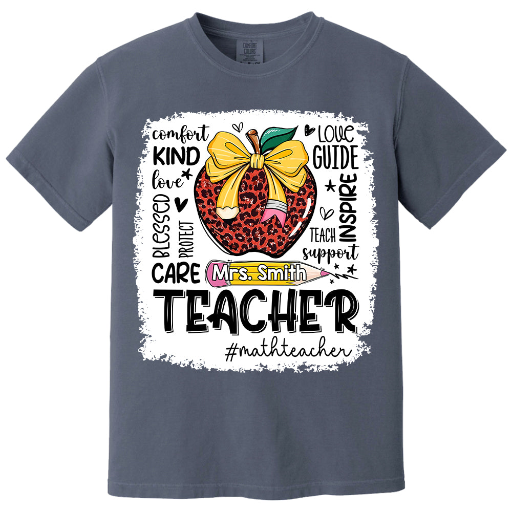 Personalized Teacher Leopard Apple Custom Name Shirt Teacher Appreciation Gift T1807 Do99