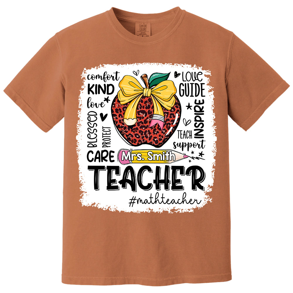 Personalized Teacher Leopard Apple Custom Name Shirt Teacher Appreciation Gift T1807 Do99