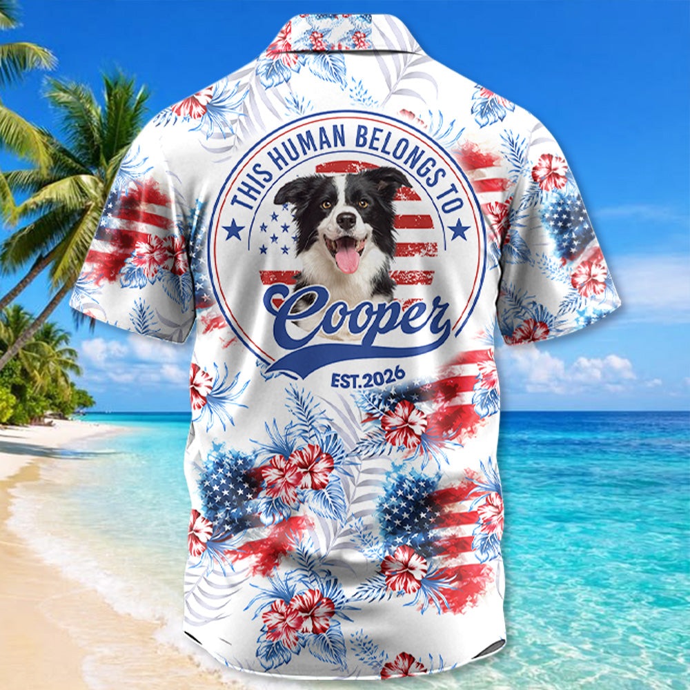 This Human Belongs To, Custom Photo Dog Short Sleeve Silk Shirt, USA 250 Anniversary Patriotic Shirt, Gift For Dog Lover T1807 T24