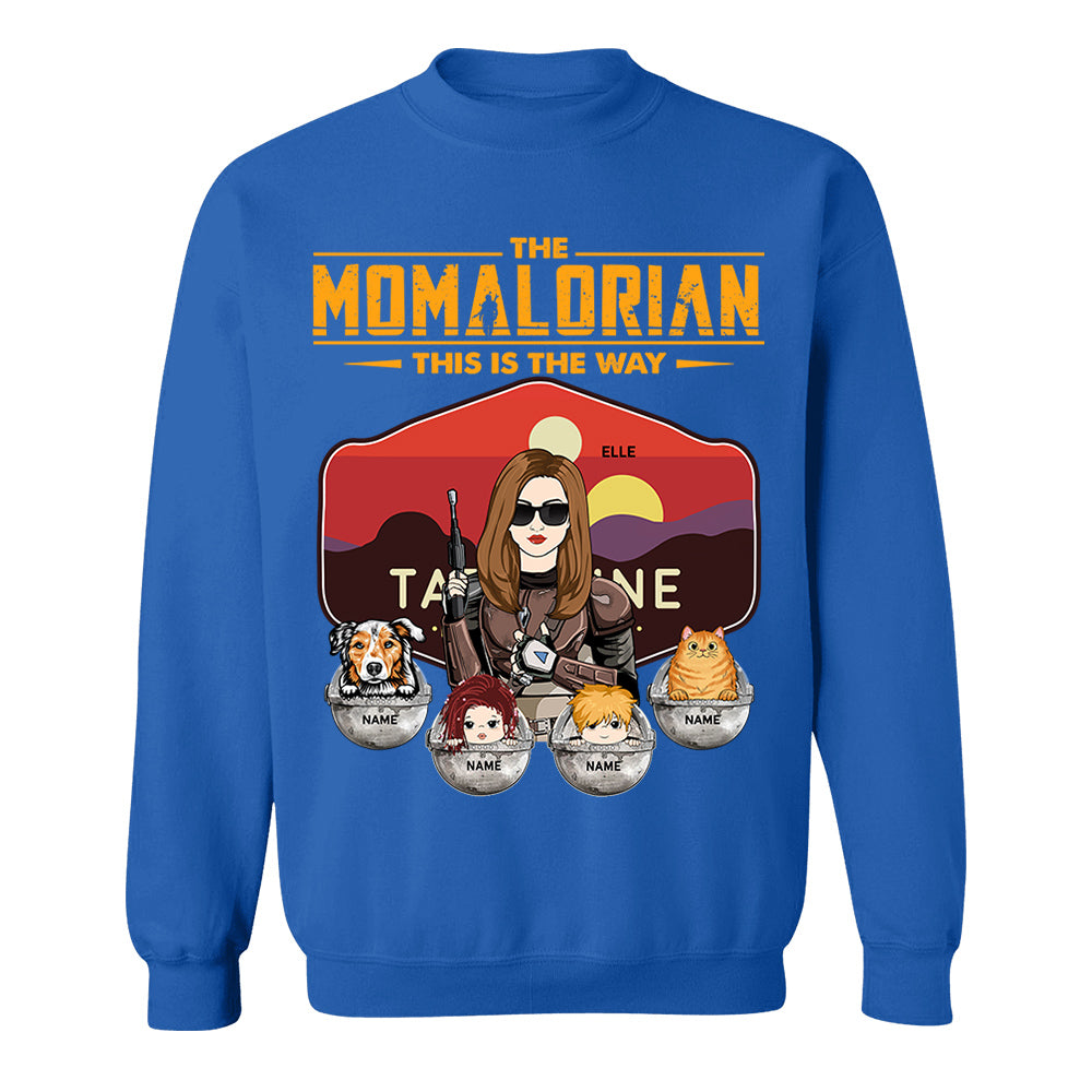The Momalorian - Personalized Shirt Gift For Mom Custom Nickname, Kid Pet New Version With Tatooine Sunset Shirt Gift For Mom