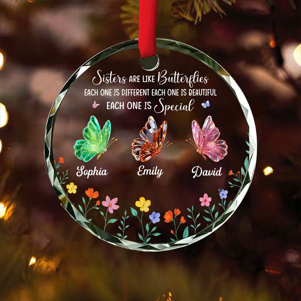 Sisters Are Like Butterflies - Personalized Glass Ornament - Gift For Sisters Besties T1807 Pt99