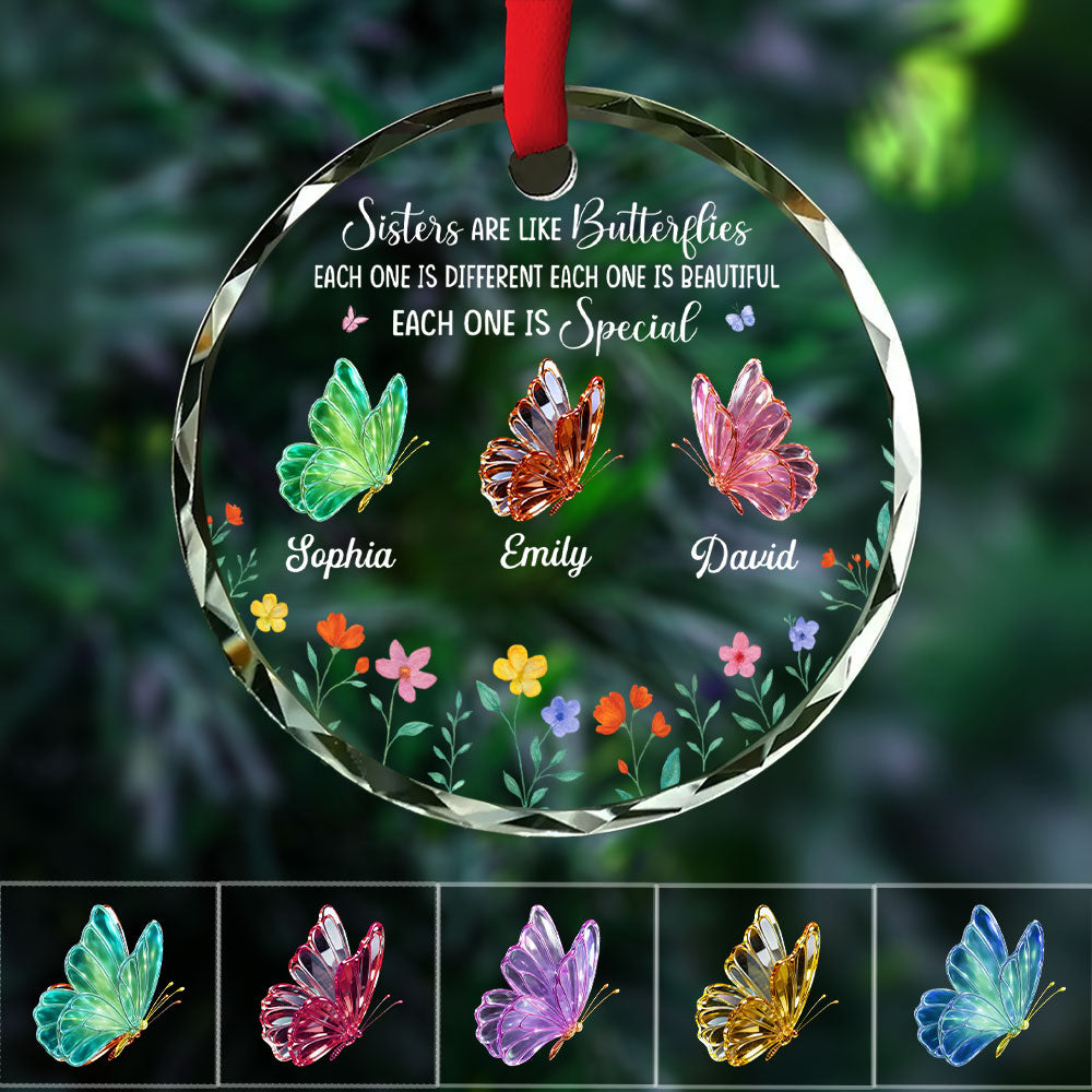 Sisters Are Like Butterflies - Personalized Glass Ornament - Gift For Sisters Besties T1807 Pt99