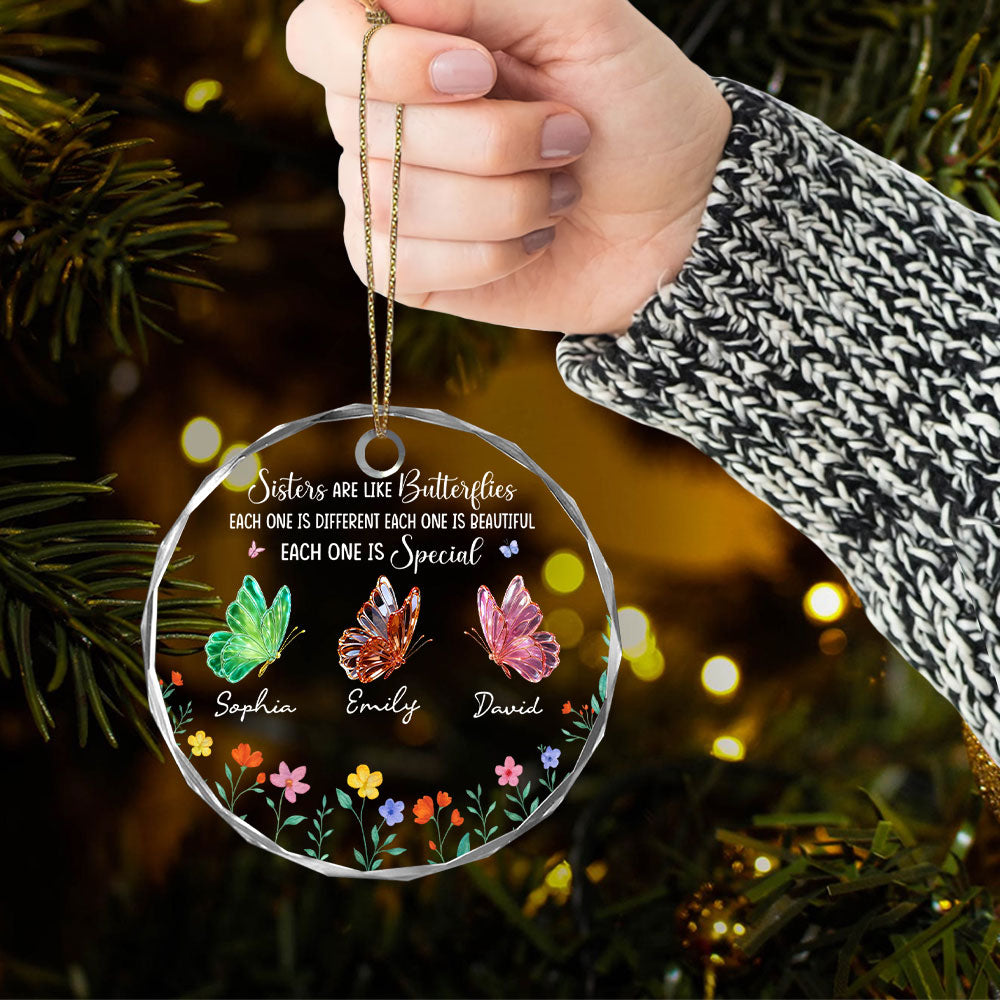 Sisters Are Like Butterflies - Personalized Glass Ornament - Gift For Sisters Besties T1807 Pt99