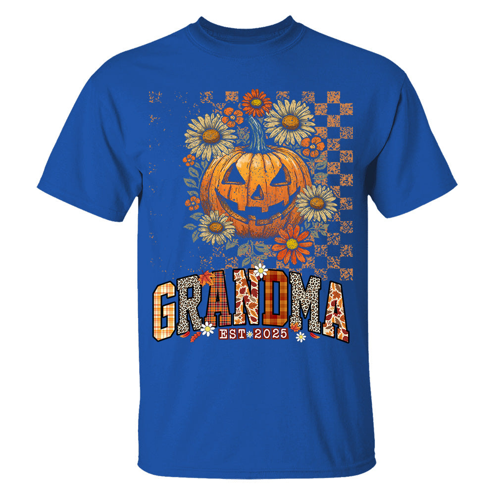 Personalized Mimi Retro Floral Pumpkin Shirts, Custom Halloween Gift for Grandma With Grandkids' Names Nh00