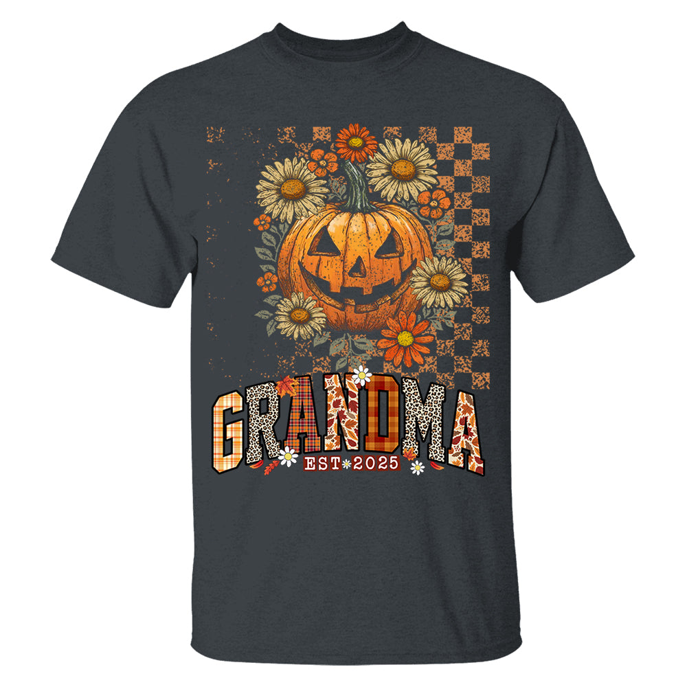 Personalized Mimi Retro Floral Pumpkin Shirts, Custom Halloween Gift for Grandma With Grandkids' Names Nh00