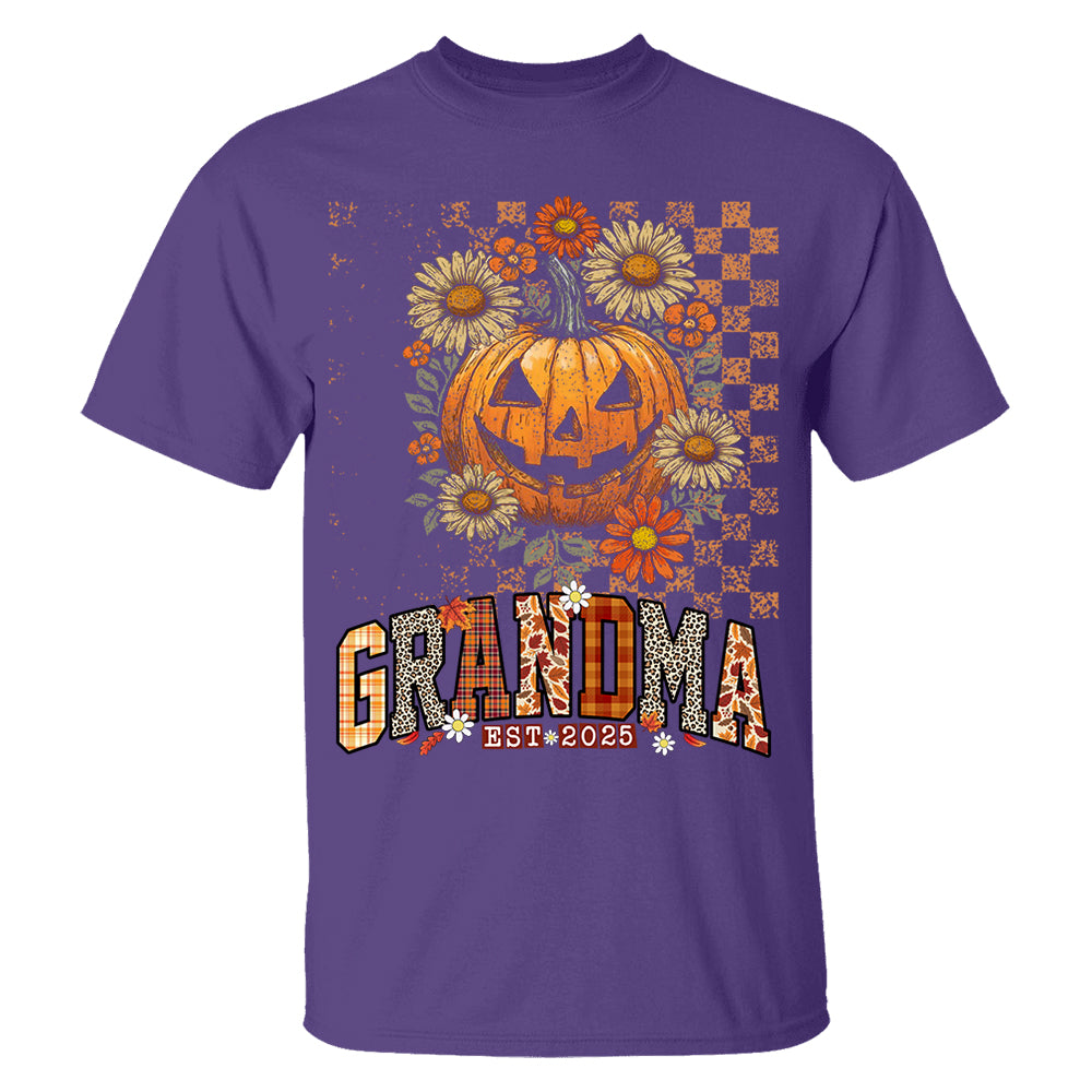 Personalized Mimi Retro Floral Pumpkin Shirts, Custom Halloween Gift for Grandma With Grandkids' Names Nh00