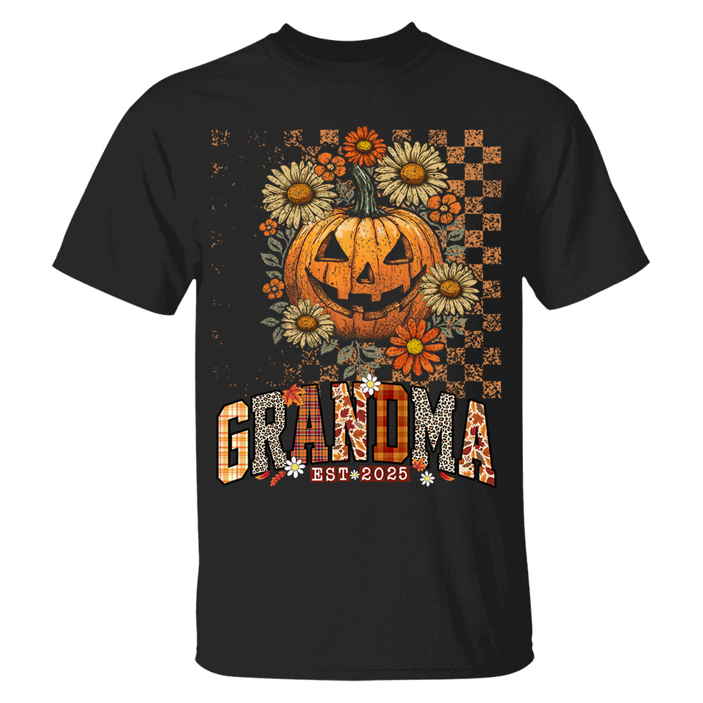 Personalized Mimi Retro Floral Pumpkin Shirts, Custom Halloween Gift for Grandma With Grandkids' Names Nh00