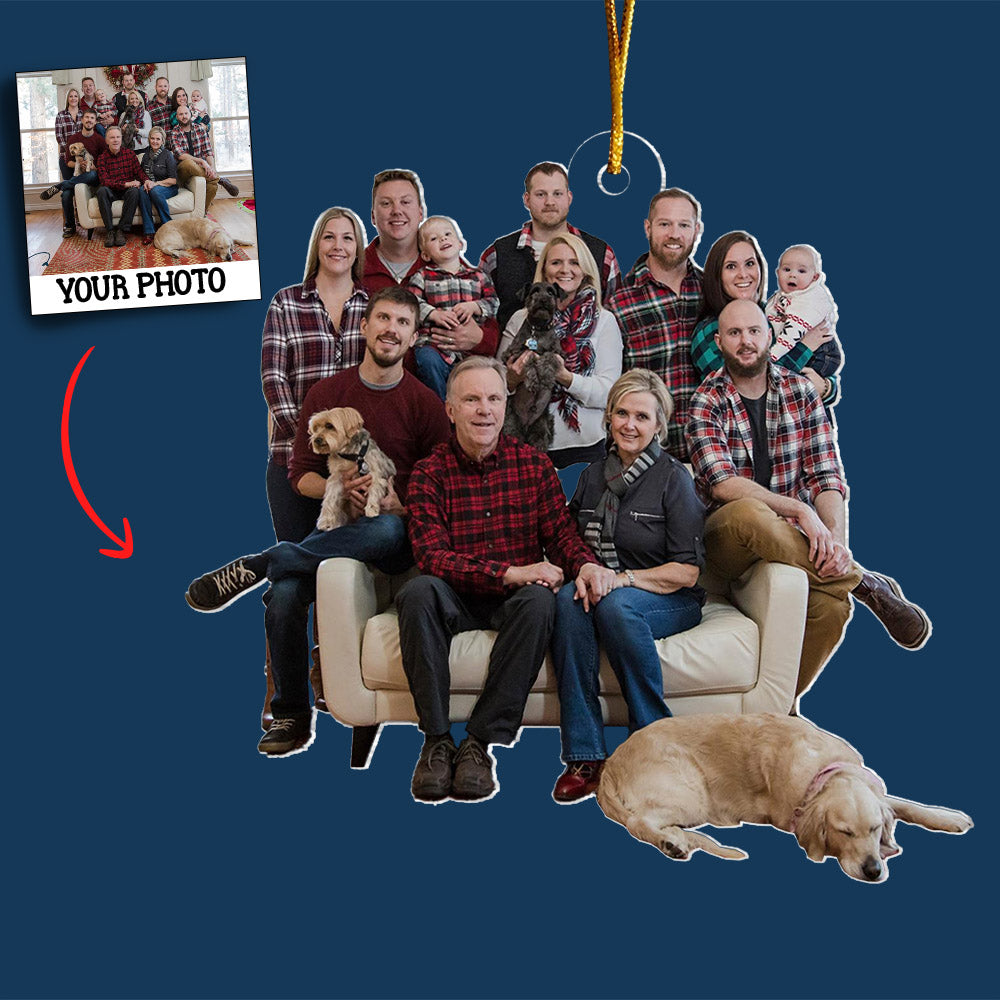 Personalized - Photo Background Removal - Custom Ornament From Photo - Gift For Family - Family On Sofa