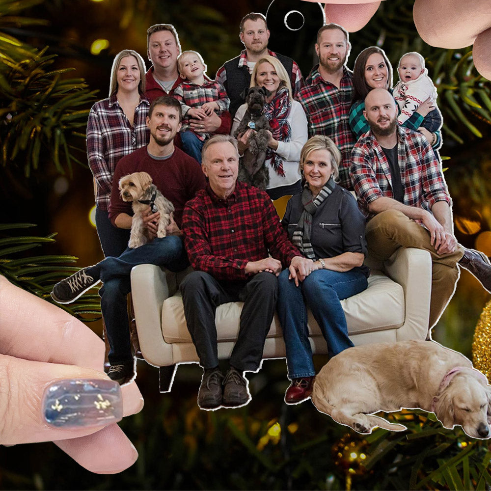 Personalized - Photo Background Removal - Custom Ornament From Photo - Gift For Family - Family On Sofa