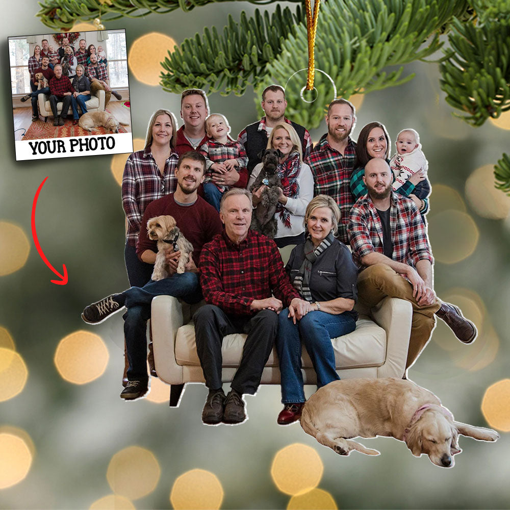 Personalized - Photo Background Removal - Custom Ornament From Photo - Gift For Family - Family On Sofa