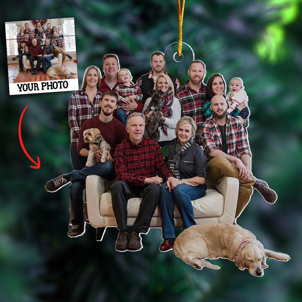 Personalized - Photo Background Removal - Custom Ornament From Photo - Gift For Family - Family On Sofa