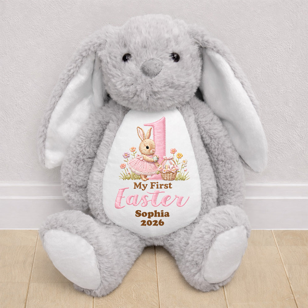 Personalized Plush Bunny with Custom Name for Baby's First Easter, Pastel Keepsake, Unique Gift for New Baby Vr2 Pt99