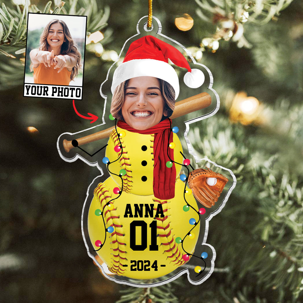 Custom Photo Softball Snowman Ornament - Gifts For Players, Team, Boys - Personalized Acrylic Ornament Tu20