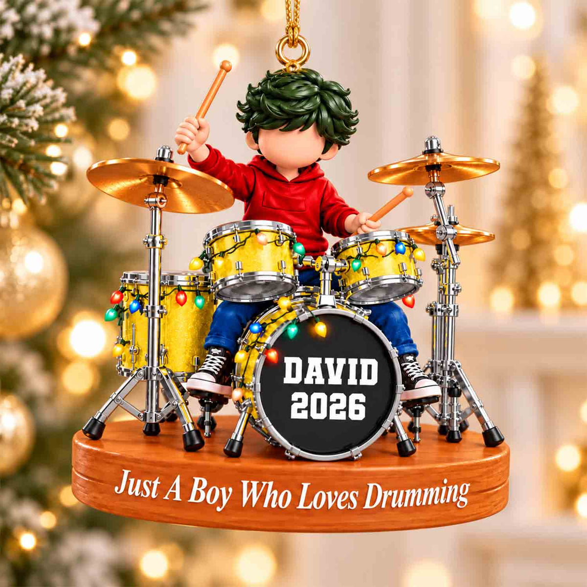 Custom Just A Boy Who Loves Drumming Ornament, Christmas Gifts For Drummer L0411 Pt99
