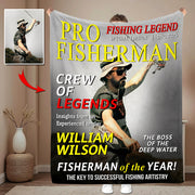 Custom Photo Hooked On Greatness Fishing Magazine Cover Blanket, Personalized Fishing Gifts for Men, Funny Gift for Fisherman