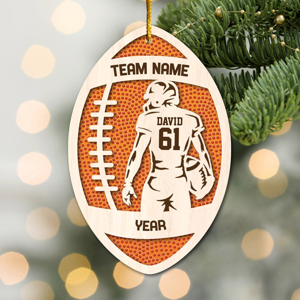 3D Football Ornament Personalized, Layered and Engraved Wooden Sports Ornament with Name and custom text, Senior Night Football Jersey Gift Pt99