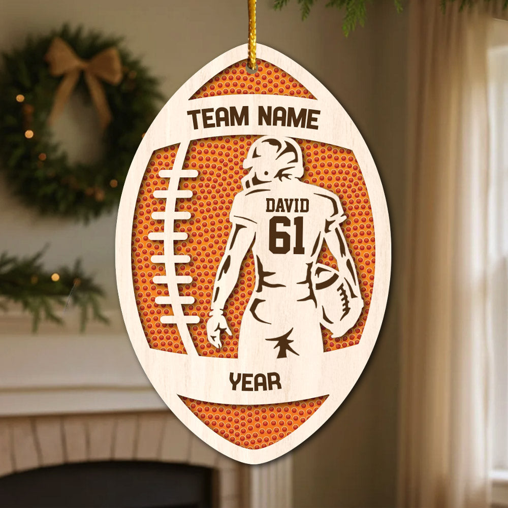 3D Football Ornament Personalized, Layered and Engraved Wooden Sports Ornament with Name and custom text, Senior Night Football Jersey Gift Pt99