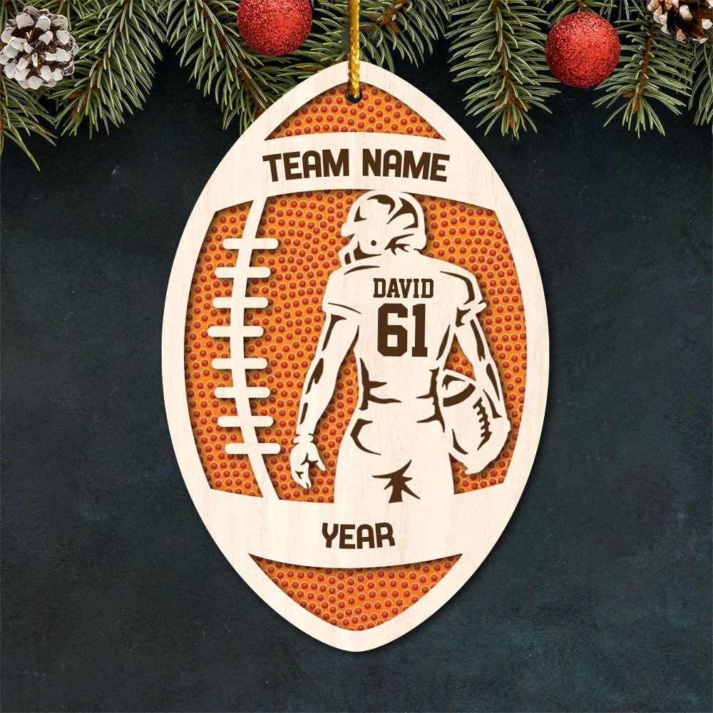 3D Football Ornament Personalized, Layered and Engraved Wooden Sports Ornament with Name and custom text, Senior Night Football Jersey Gift Pt99