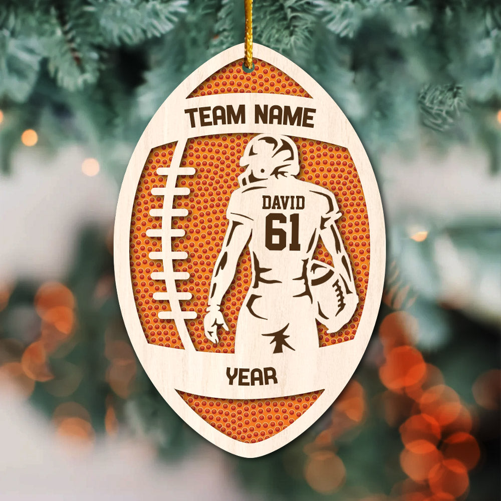 3D Football Ornament Personalized, Layered and Engraved Wooden Sports Ornament with Name and custom text, Senior Night Football Jersey Gift Pt99