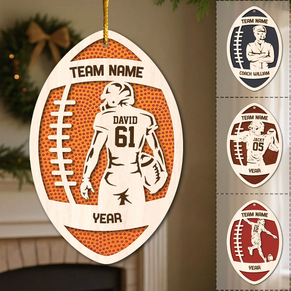 3D Football Ornament Personalized, Layered and Engraved Wooden Sports Ornament with Name and custom text, Senior Night Football Jersey Gift Pt99