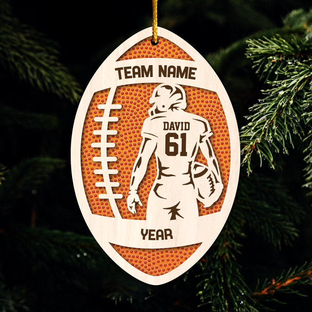 3D Football Ornament Personalized, Layered and Engraved Wooden Sports Ornament with Name and custom text, Senior Night Football Jersey Gift Pt99